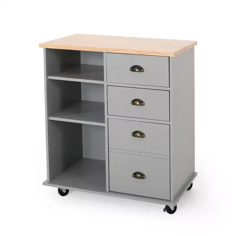 Table îlot de cuisine Okak avec rangement, îlot de cuisine sur roulettes avec plan de travail, meuble et tiroirs, desserte de cuisine pour cuisine, salle à manger