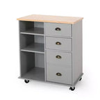 Table îlot de cuisine Okak avec rangement, îlot de cuisine sur roulettes avec plan de travail, meuble et tiroirs, desserte de cuisine pour cuisine, salle à manger