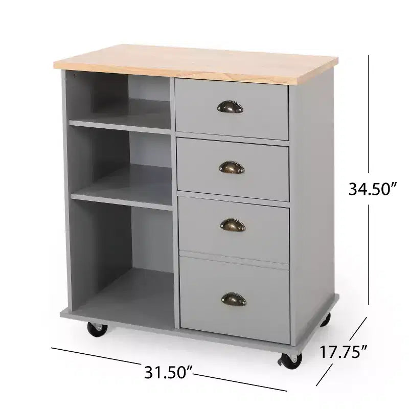 Table îlot de cuisine Okak avec rangement, îlot de cuisine sur roulettes avec plan de travail, meuble et tiroirs, desserte de cuisine pour cuisine, salle à manger