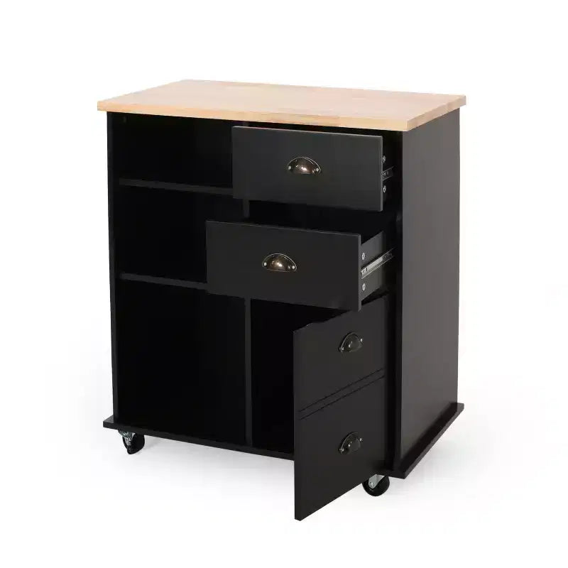 Table îlot de cuisine Okak avec rangement, îlot de cuisine sur roulettes avec plan de travail, meuble et tiroirs, desserte de cuisine pour cuisine, salle à manger