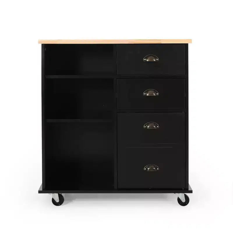 Table îlot de cuisine Okak avec rangement, îlot de cuisine sur roulettes avec plan de travail, meuble et tiroirs, desserte de cuisine pour cuisine, salle à manger