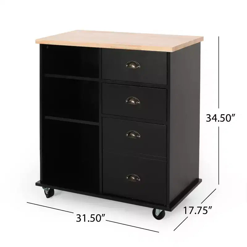 Table îlot de cuisine Okak avec rangement, îlot de cuisine sur roulettes avec plan de travail, meuble et tiroirs, desserte de cuisine pour cuisine, salle à manger