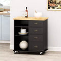 Table îlot de cuisine Okak avec rangement, îlot de cuisine sur roulettes avec plan de travail, meuble et tiroirs, desserte de cuisine pour cuisine, salle à manger