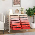 Gymax 12-Drawer Mobile Storage Cart Rolling Paper Organizer Trolley on Wheels Tabletop & Removable Storage Drawers Multipurpose Art Craft Tools Cart