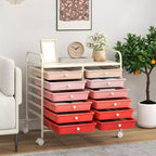 Gymax 12-Drawer Mobile Storage Cart Rolling Paper Organizer Trolley on Wheels Tabletop & Removable Storage Drawers Multipurpose Art Craft Tools Cart