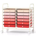 Gymax Chariot de rangement mobile à 12 tiroirs, organisateur de papier roulant sur roulettes, plateau de table et tiroirs de rangement amovibles, chariot d'outils d'art et d'artisanat polyvalent
