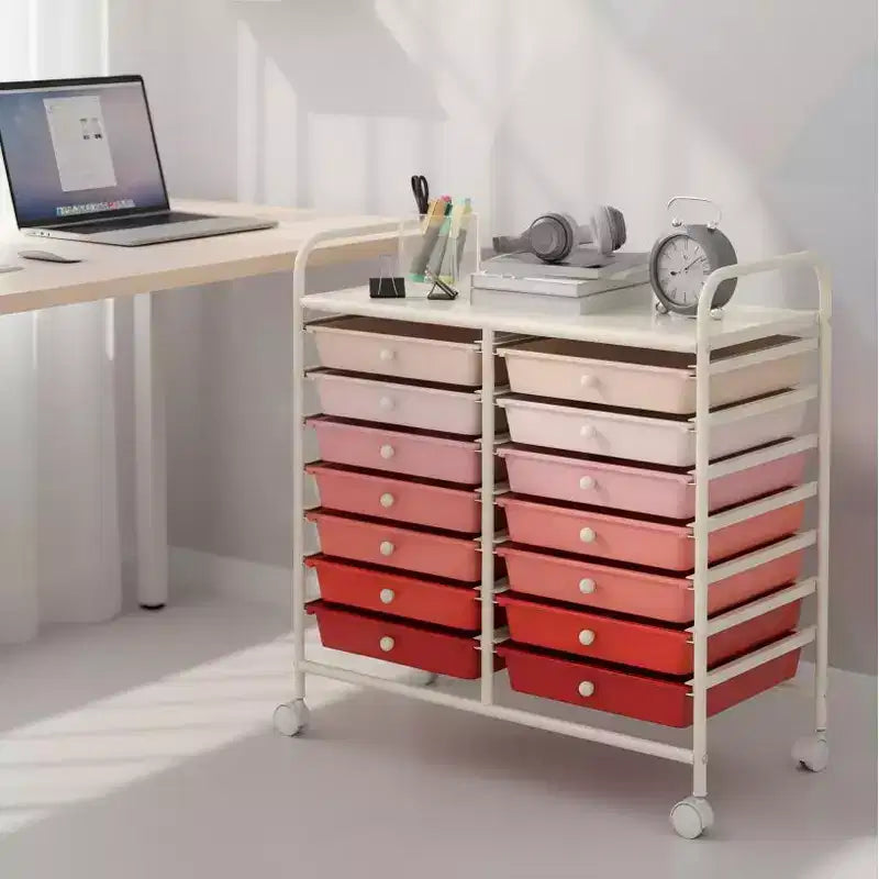 Gymax Chariot de rangement mobile à 12 tiroirs, organisateur de papier roulant sur roulettes, plateau de table et tiroirs de rangement amovibles, chariot d'outils d'art et d'artisanat polyvalent
