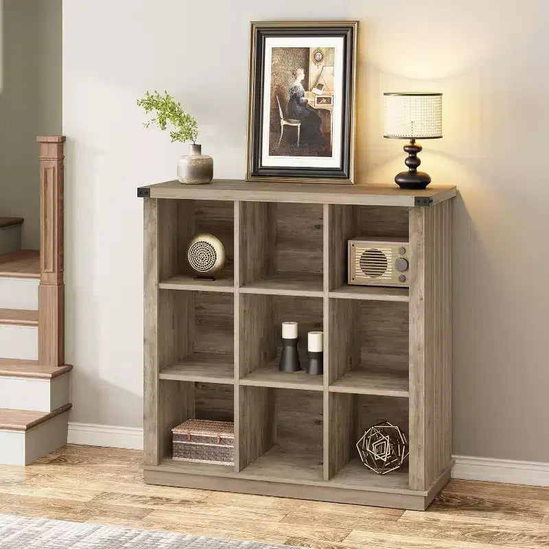 Étagère Acekool 9 cubes, basse, 95 cm (l) x 35 cm (p) x 95 cm (h), dos fermé, facile à nettoyer, pour entrée et salon