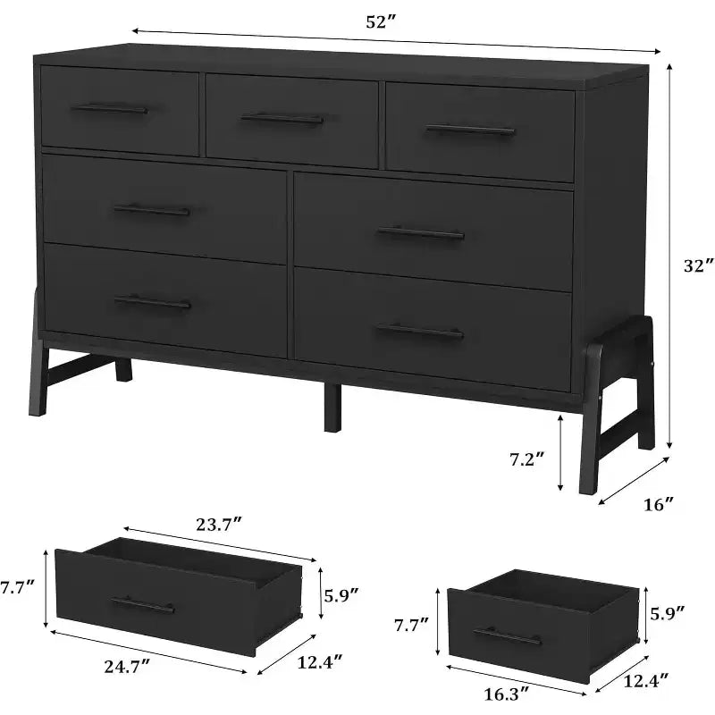 7 commodes pour chambre à coucher, coiffeuse à tiroirs autonome de 52 pouces de large avec espace de rangement, armoire de rangement en bois pour salon, entrée