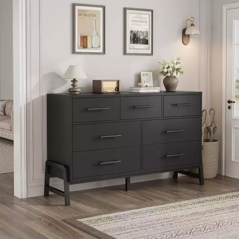 7 commodes pour chambre à coucher, coiffeuse à tiroirs autonome de 52 pouces de large avec espace de rangement, armoire de rangement en bois pour salon, entrée