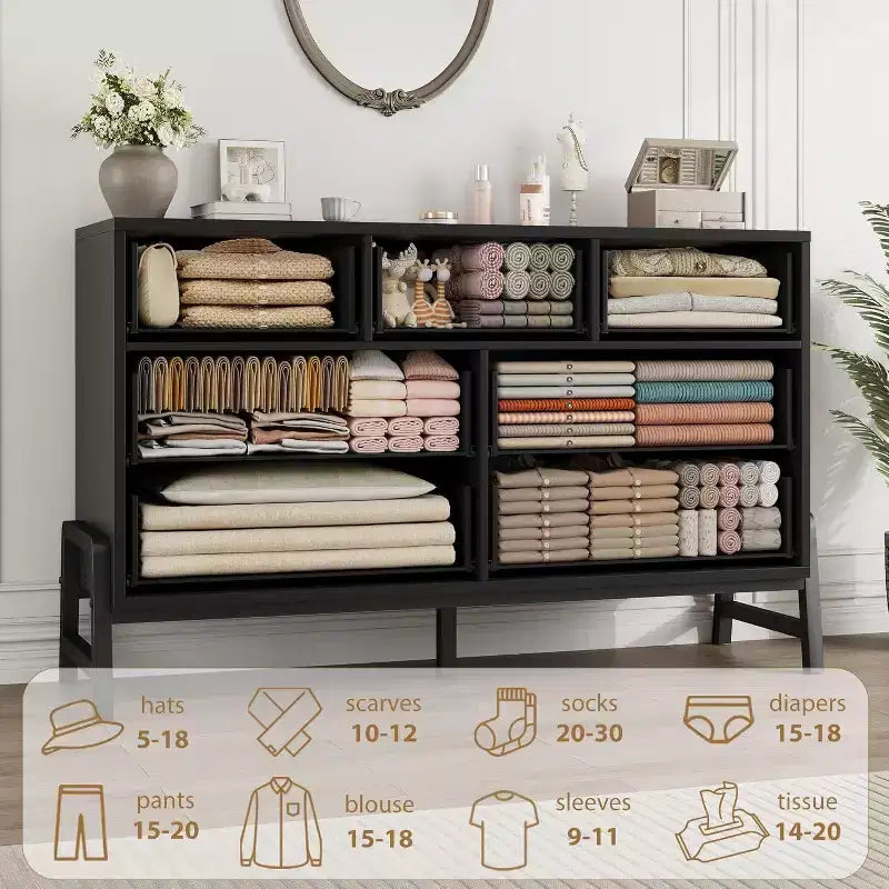 7 commodes pour chambre à coucher, coiffeuse à tiroirs autonome de 52 pouces de large avec espace de rangement, armoire de rangement en bois pour salon, entrée