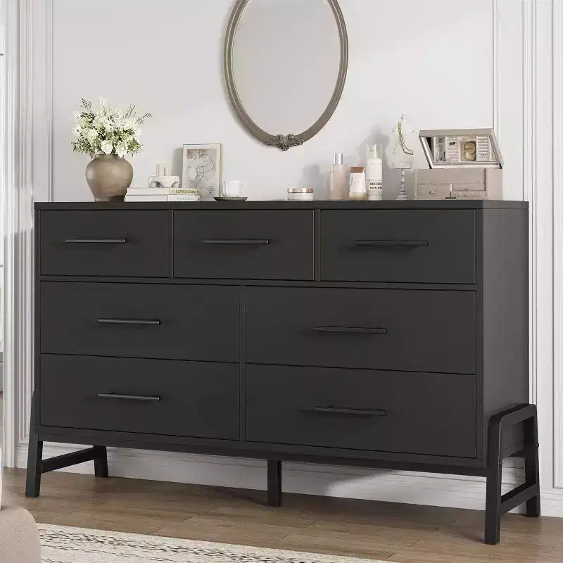 7 commodes pour chambre à coucher, coiffeuse à tiroirs autonome de 52 pouces de large avec espace de rangement, armoire de rangement en bois pour salon, entrée
