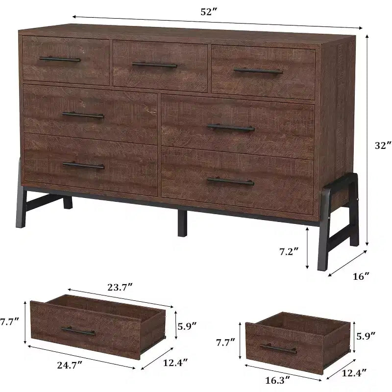 7 commodes pour chambre à coucher, coiffeuse à tiroirs autonome de 52 pouces de large avec espace de rangement, armoire de rangement en bois pour salon, entrée