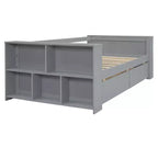 Cadre de lit de repos double en bois avec tiroirs de rangement, Cadre de lit double avec étagères de rangement pour enfants garçons filles