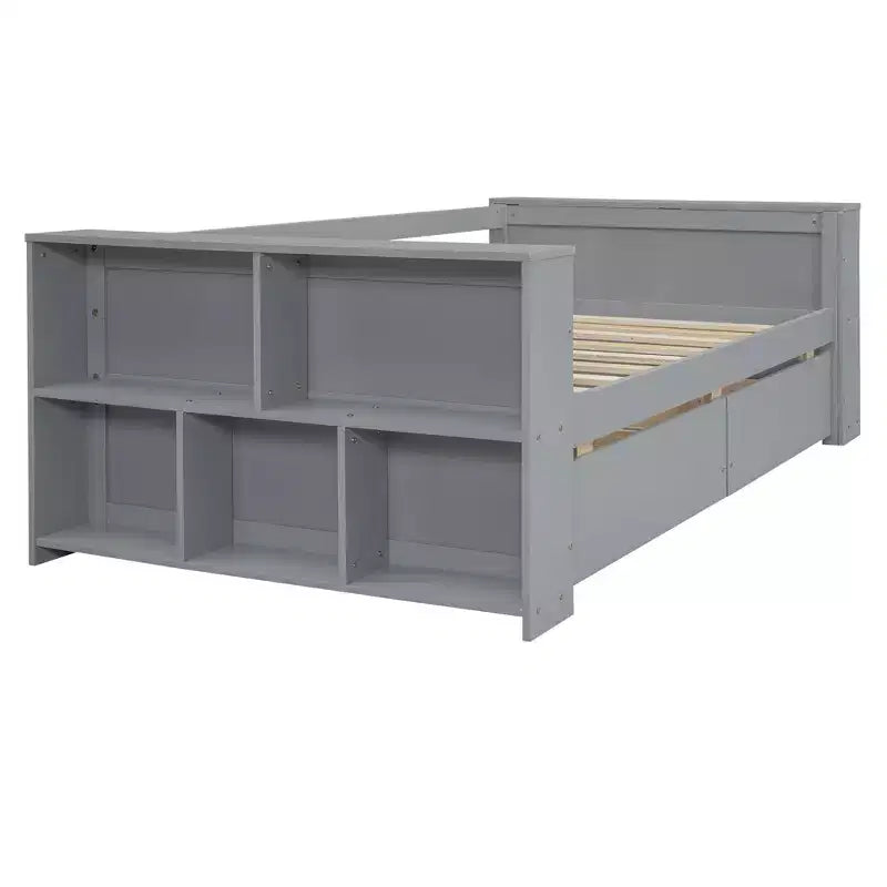 Cadre de lit de repos double en bois avec tiroirs de rangement, Cadre de lit double avec étagères de rangement pour enfants garçons filles