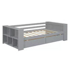 Cadre de lit de repos double en bois avec tiroirs de rangement, Cadre de lit double avec étagères de rangement pour enfants garçons filles