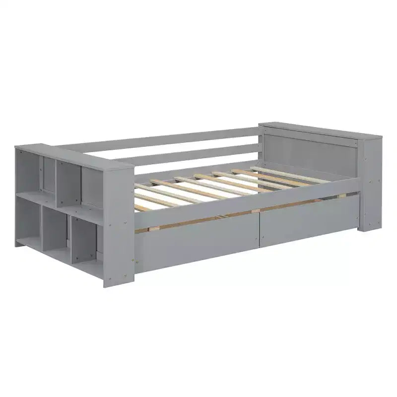 Cadre de lit de repos double en bois avec tiroirs de rangement, Cadre de lit double avec étagères de rangement pour enfants garçons filles