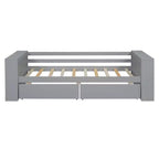 Cadre de lit de repos double en bois avec tiroirs de rangement, Cadre de lit double avec étagères de rangement pour enfants garçons filles