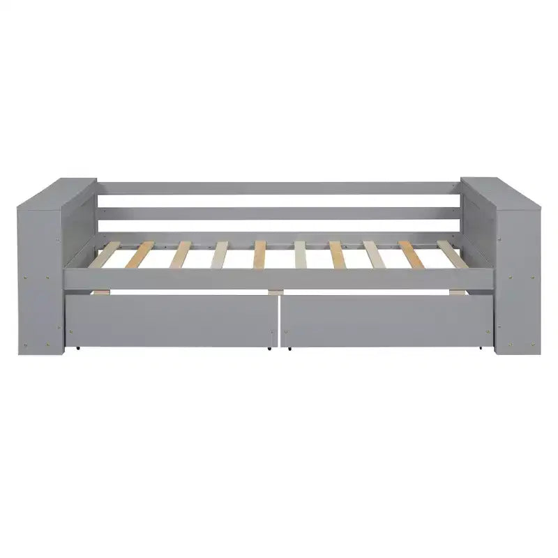 Cadre de lit de repos double en bois avec tiroirs de rangement, Cadre de lit double avec étagères de rangement pour enfants garçons filles