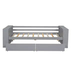 Cadre de lit de repos double en bois avec tiroirs de rangement, Cadre de lit double avec étagères de rangement pour enfants garçons filles