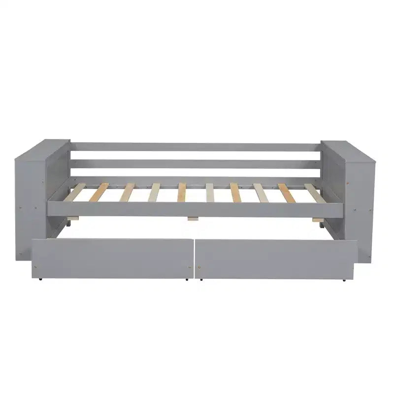 Cadre de lit de repos double en bois avec tiroirs de rangement, Cadre de lit double avec étagères de rangement pour enfants garçons filles