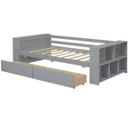 Cadre de lit de repos double en bois avec tiroirs de rangement, Cadre de lit double avec étagères de rangement pour enfants garçons filles