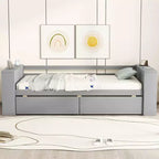 Cadre de lit de repos double en bois avec tiroirs de rangement, Cadre de lit double avec étagères de rangement pour enfants garçons filles