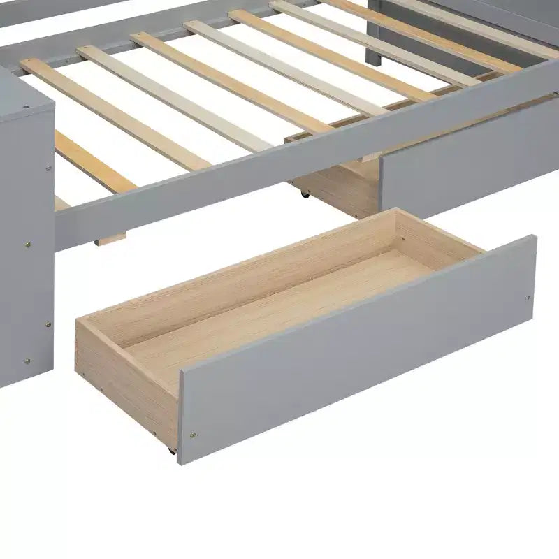 Cadre de lit de repos double en bois avec tiroirs de rangement, Cadre de lit double avec étagères de rangement pour enfants garçons filles