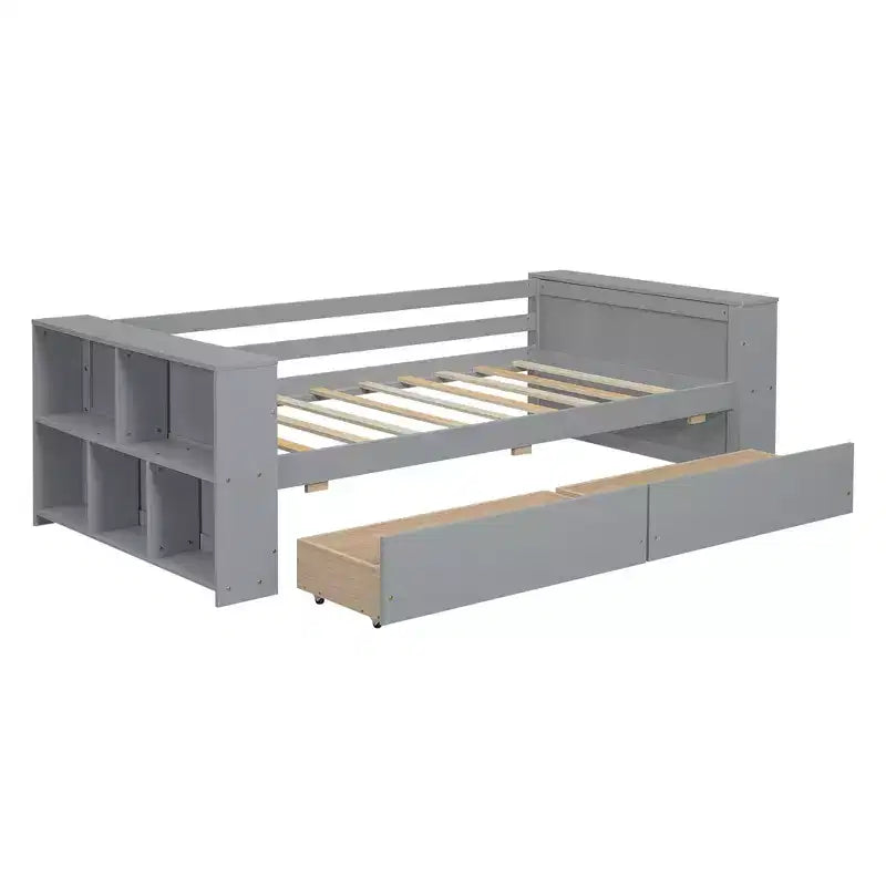 Cadre de lit de repos double en bois avec tiroirs de rangement, Cadre de lit double avec étagères de rangement pour enfants garçons filles