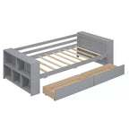 Cadre de lit de repos double en bois avec tiroirs de rangement, Cadre de lit double avec étagères de rangement pour enfants garçons filles
