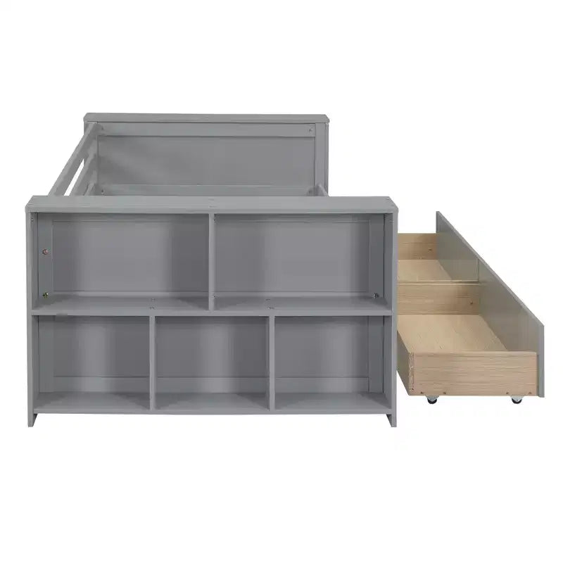 Cadre de lit de repos double en bois avec tiroirs de rangement, Cadre de lit double avec étagères de rangement pour enfants garçons filles
