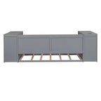 Lit de jour double avec lit gigogne et tiroirs, cadre de canapé-lit double avec accoudoirs de rangement et station de charge pour chambre à coucher et salon