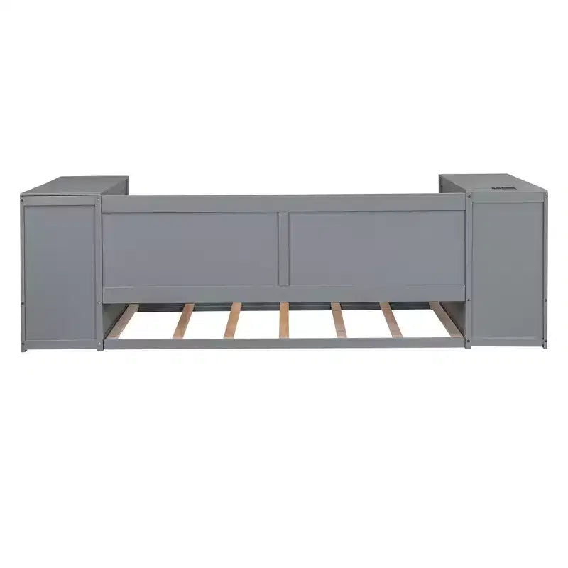 Lit de jour double avec lit gigogne et tiroirs, cadre de canapé-lit double avec accoudoirs de rangement et station de charge pour chambre à coucher et salon