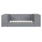 Lit de jour double avec lit gigogne et tiroirs, cadre de canapé-lit double avec accoudoirs de rangement et station de charge pour chambre à coucher et salon