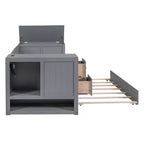 Lit de jour double avec lit gigogne et tiroirs, cadre de canapé-lit double avec accoudoirs de rangement et station de charge pour chambre à coucher et salon