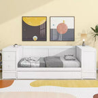 Lit de jour double avec lit gigogne et tiroirs, cadre de canapé-lit double avec accoudoirs de rangement et station de charge pour chambre à coucher et salon