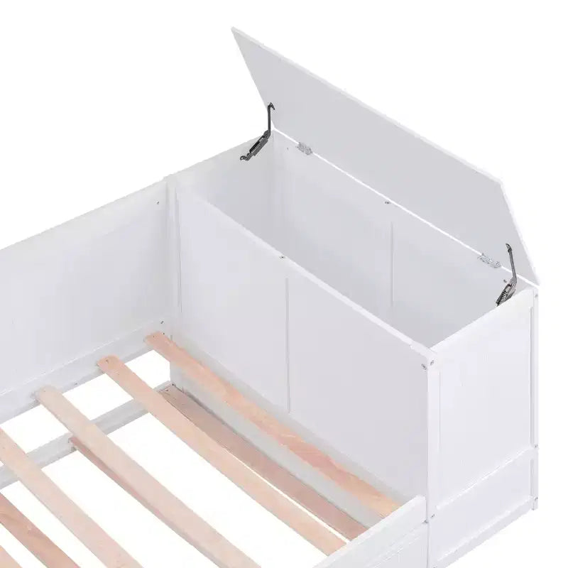 Lit de jour double avec lit gigogne et tiroirs, cadre de canapé-lit double avec accoudoirs de rangement et station de charge pour chambre à coucher et salon