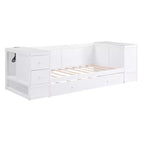 Lit de jour double avec lit gigogne et tiroirs, cadre de canapé-lit double avec accoudoirs de rangement et station de charge pour chambre à coucher et salon