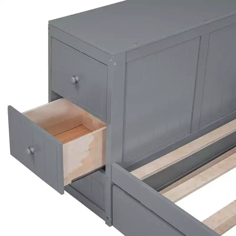 Lit de jour double avec lit gigogne et tiroirs, cadre de canapé-lit double avec accoudoirs de rangement et station de charge pour chambre à coucher et salon