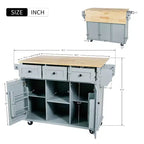 Îlot de cuisine moderne Okak avec plan de travail abattant, chariot de cuisine roulant avec étagères et tiroirs, armoire de rangement et table à manger pliante
