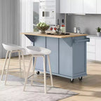Îlot de cuisine moderne Okak avec plan de travail abattant, chariot de cuisine roulant avec étagères et tiroirs, armoire de rangement et table à manger pliante