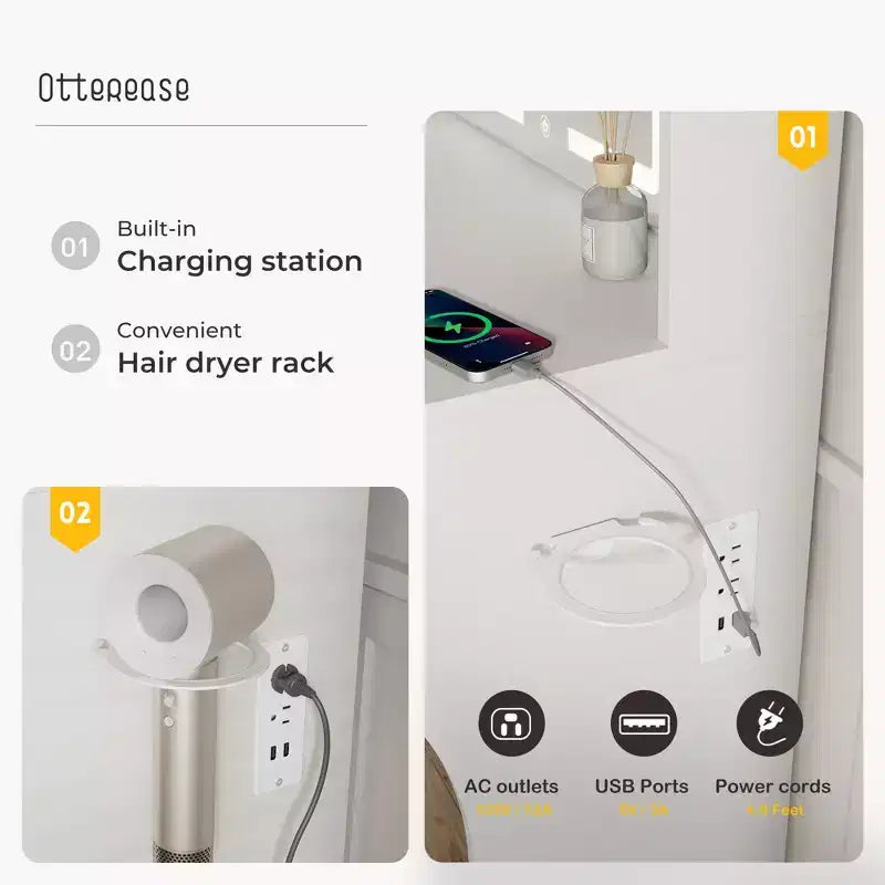 Coiffeuse avec miroir LED éclairé, bureau de vanité avec 3 lumières réglables, coiffeuse blanche avec tabouret de rangement pour chambre à coucher