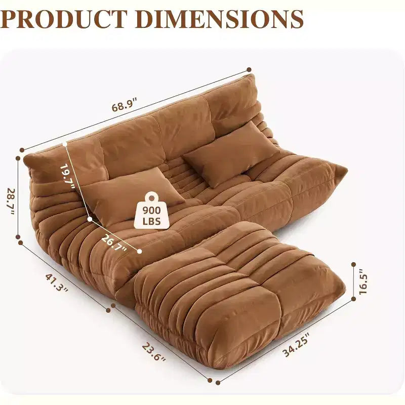 Pouf Canapé, Grand Pouf Fauteuil de Cheminée avec Pouf Ottomane pour Adultes, Canapé Causeuse avec Mousse Confortable Haute Densité pour la Maison