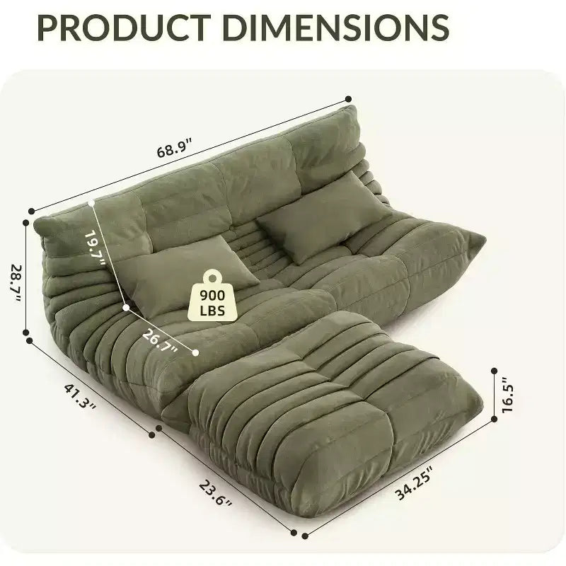 Pouf Canapé, Grand Pouf Fauteuil de Cheminée avec Pouf Ottomane pour Adultes, Canapé Causeuse avec Mousse Confortable Haute Densité pour la Maison