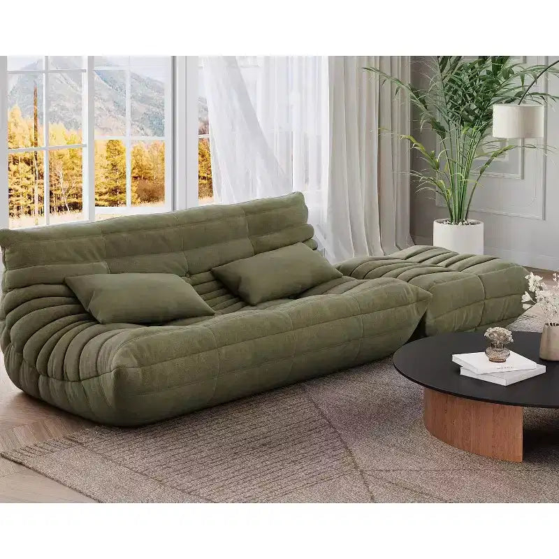 Pouf Canapé, Grand Pouf Fauteuil de Cheminée avec Pouf Ottomane pour Adultes, Canapé Causeuse avec Mousse Confortable Haute Densité pour la Maison