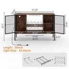 Meuble bar en bois avec portes, porte-verres et rangements, meuble de bar à café industriel avec lumières LED et prises de courant, pour salon et salle à manger