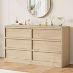 6 Drawer Dresser for Bedroom, 46 in Wide Natural Oak 6 Chest of Drawers with Large Storage