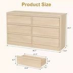 Commode à 6 tiroirs pour chambre à coucher, 117 cm de large, chêne naturel, 6 tiroirs avec grand espace de rangement