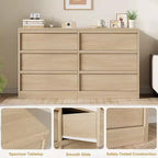 Commode à 6 tiroirs pour chambre à coucher, 117 cm de large, chêne naturel, 6 tiroirs avec grand espace de rangement