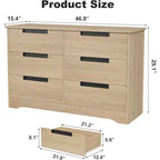 Commode à 6 tiroirs, organisateur moderne et naturel avec poignées intégrées pour chambre à coucher
